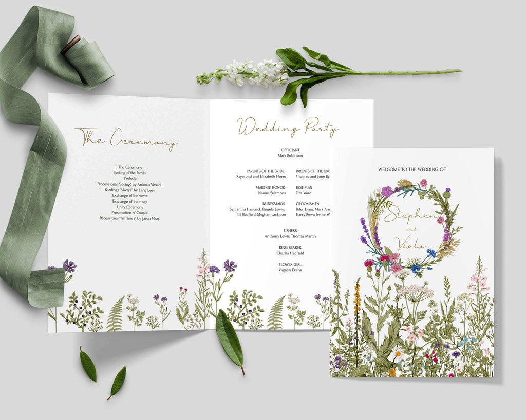LPE0188 Rustic Wedding Ceremony Program | Wild Herbs | Editable Printables