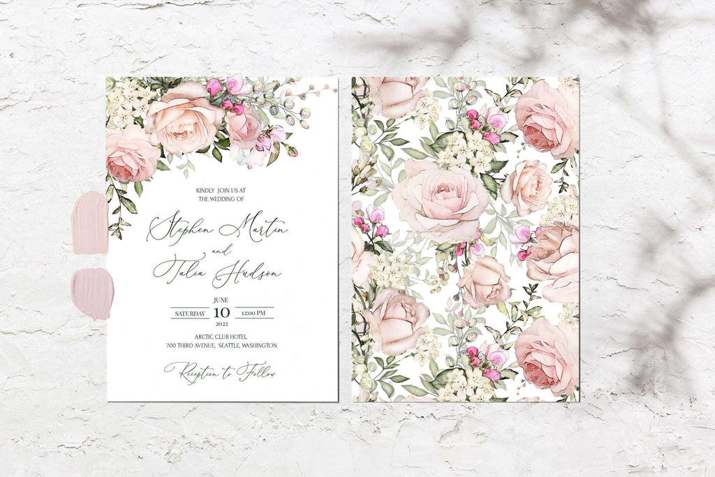 LPE0200 Wedding Invitation Suite | Editable Templates | Blush Pink DIY Wedding