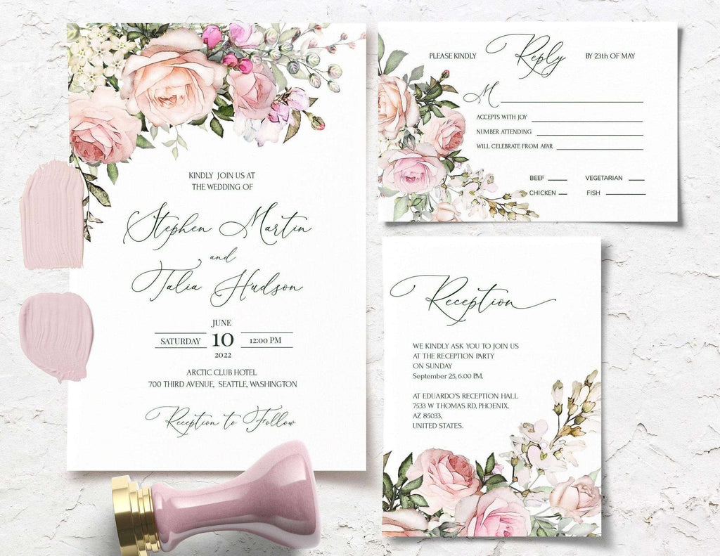 LPE0200 Wedding Invitation Suite | Editable Templates | Blush Pink DIY Wedding