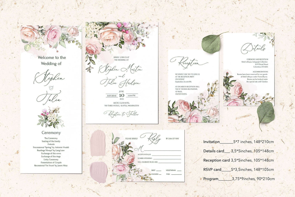 LPE0200 Wedding Invitation Suite | Editable Templates | Blush Pink DIY Wedding