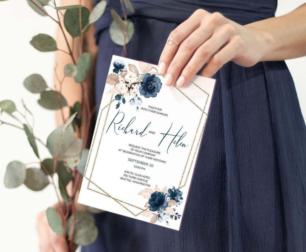 LPE0230 Wedding Invite | Editable Rsvp | Response card | Navy Blue Printables