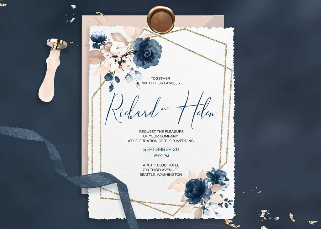 LPE0230 Wedding Invite | Editable Rsvp | Response card | Navy Blue Printables