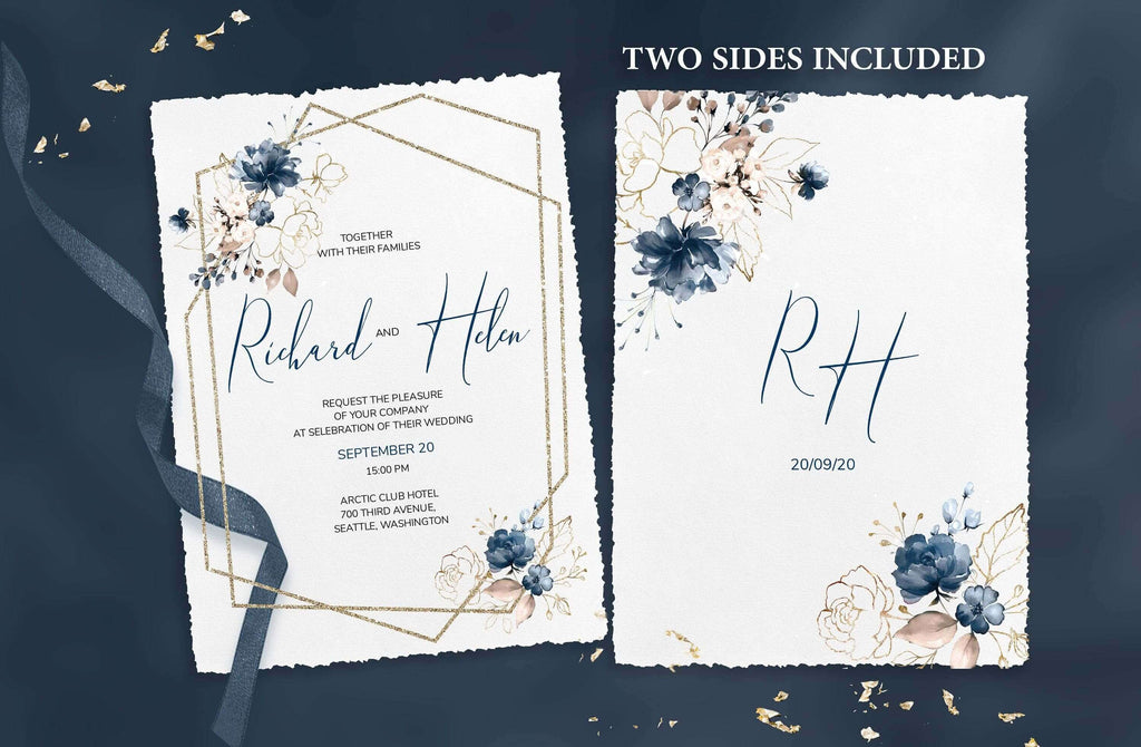 LPE0230 Wedding Invite | Editable Rsvp | Response card | Navy Blue Printables