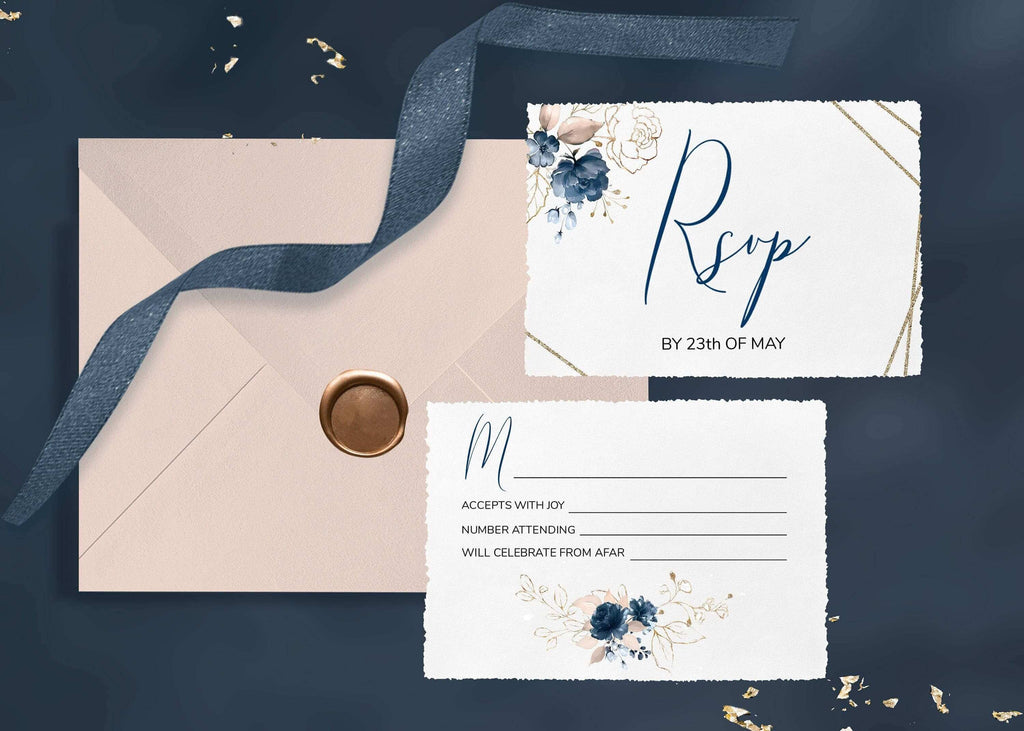 LPE0230 Wedding Invite | Editable Rsvp | Response card | Navy Blue Printables