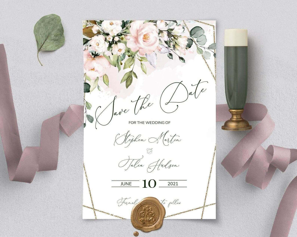 LPE0236 AVA Soft Blush Pink Save The Date Editable DIY Template, Printable