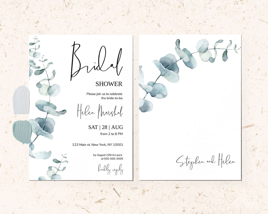 LPE0256 Bridal Shower Invitation & Evite | Eucalyptus Sage Green