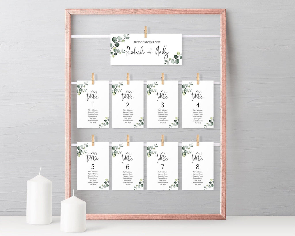 LPE0257 Wedding Seating Chart | Minimalistic Greenery | Editable DIY Printable