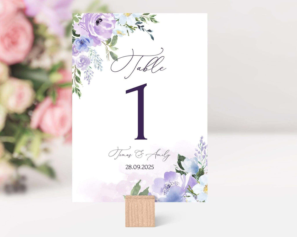 LPE0289  Wedding Table Number | Purple Flowers | Editable DIY Printables