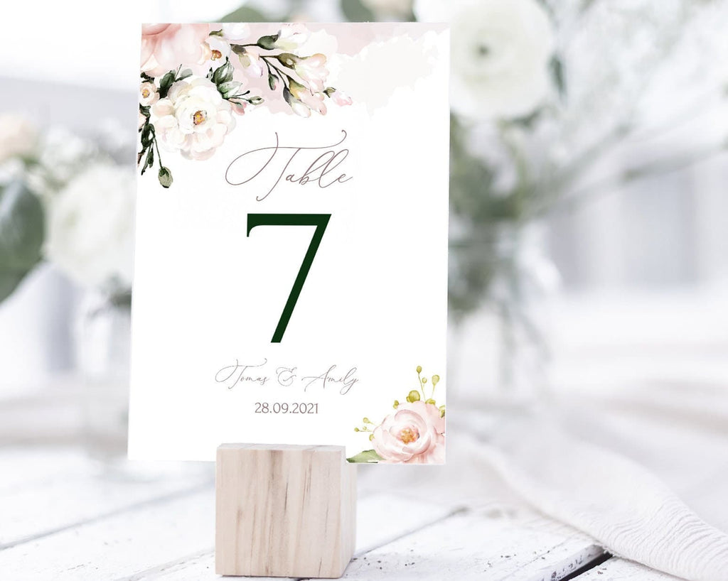 LPE0290 Wedding Table Number | Soft Pink Watercolor | Editable DIY Printable