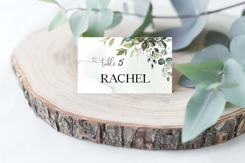 LPE0298 Seat Card Template, Eucalyptus Green Wedding, Editable DIY Printable