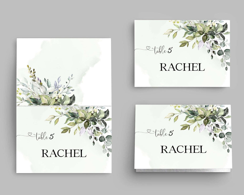 LPE0298 Seat Card Template, Eucalyptus Green Wedding, Editable DIY Printable