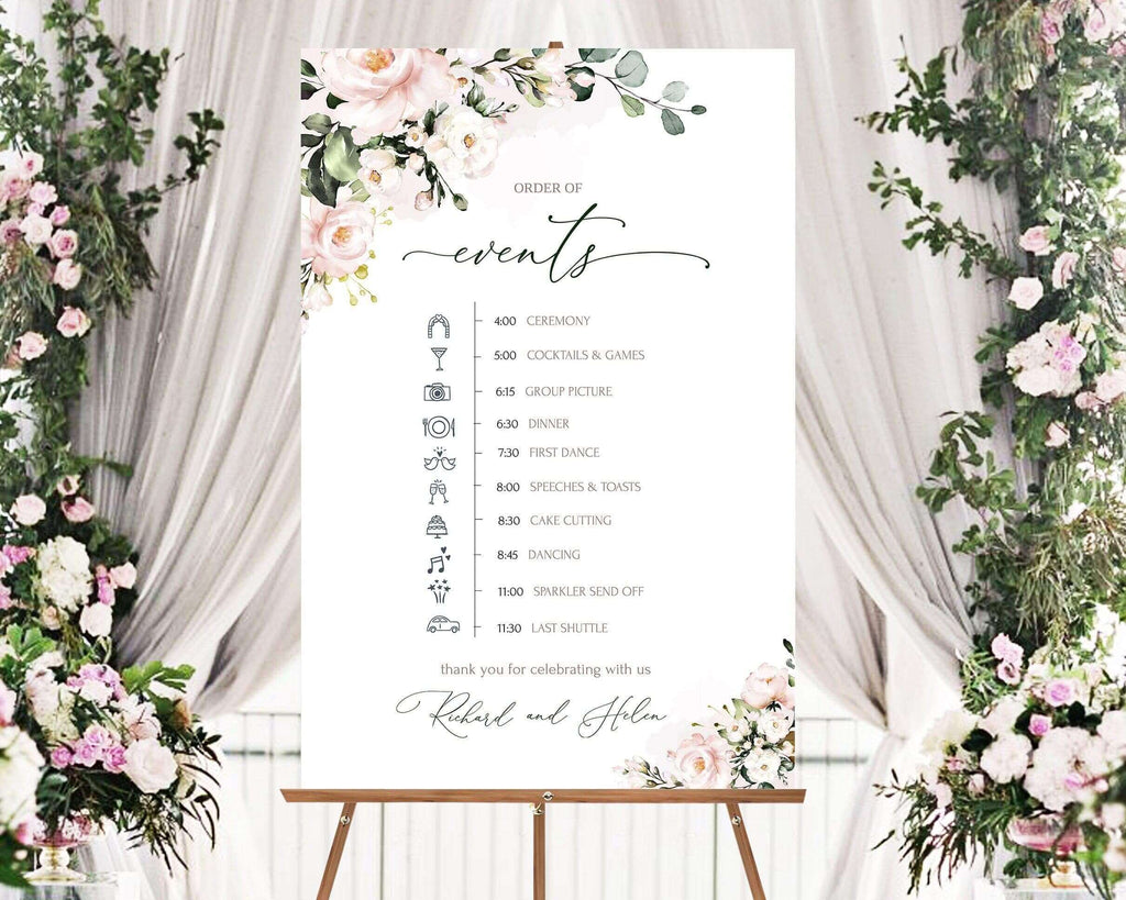 LPE0305 Wedding Timeline Sign | Soft Blush Pink | Editable DIY Printables