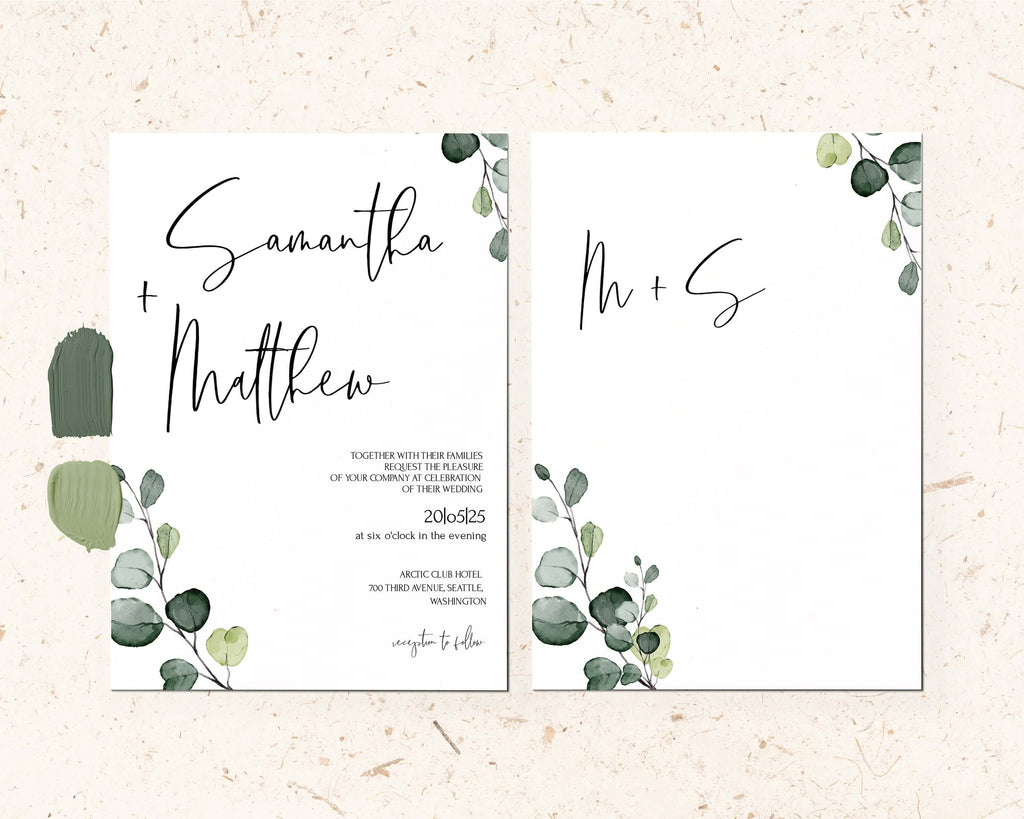 LPE0310 EVA Eucalyptus Greenery Wedding Stationery Set of  Editable Printables