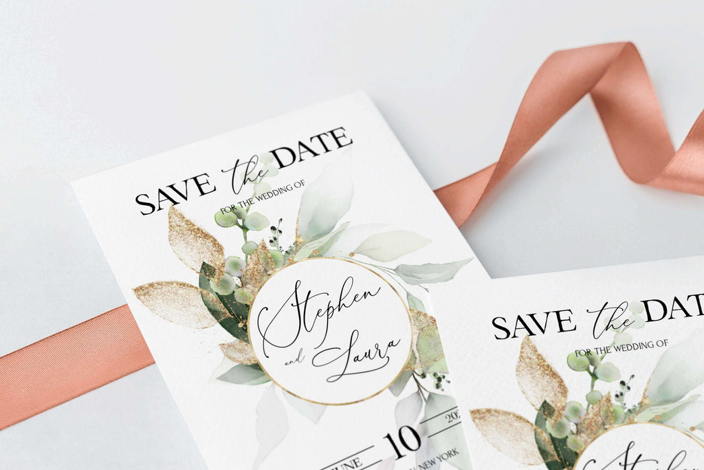 LPE0313 Save The Date Card | Sage Green & Gold | Editable DIY Printables