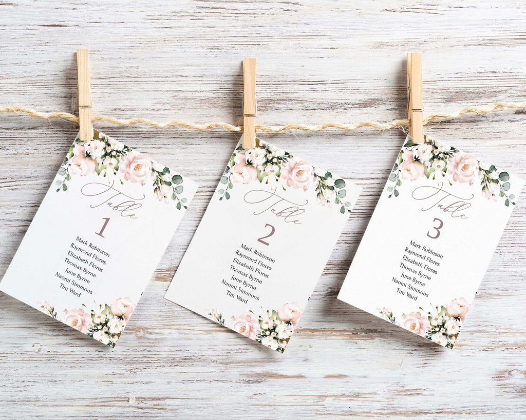 LPE0317 Wedding Seating Chart | Blush & Pink Flowers | Editable Printables