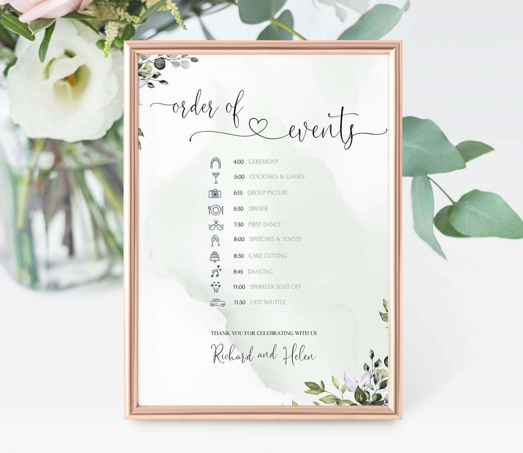 LPE0320 Wedding Order of Ceremony  | Sage Green Eucalyptus  | DIY Printables