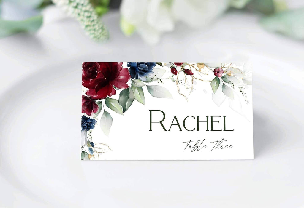 LPE0329 Wedding Place Card and Tent Card,  Burgundy & Navy Blue Printables