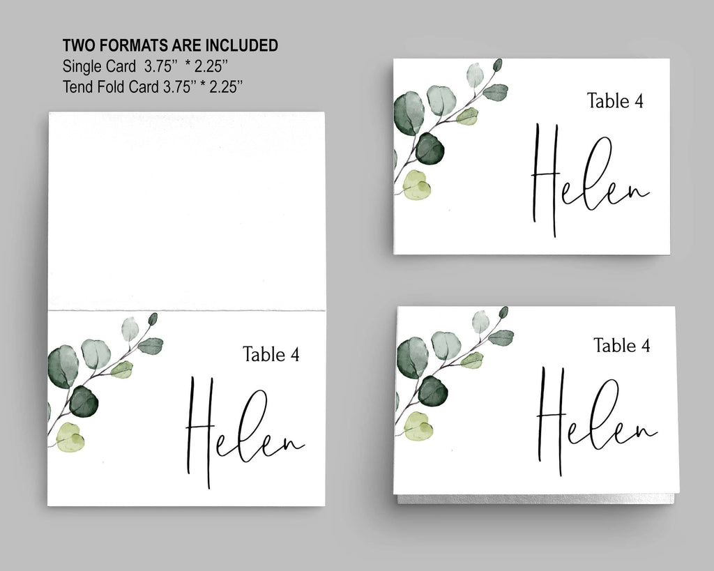 LPE0335 Eucalyptus Wedding Table Seat Card, Modern DIY Wedding Printables