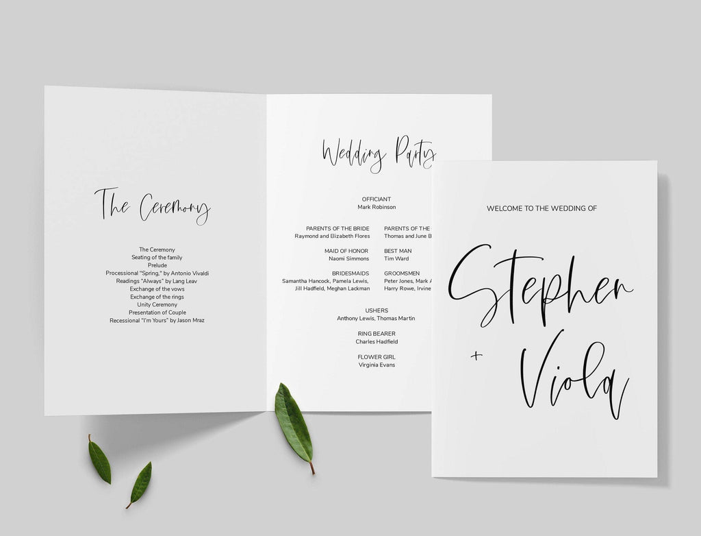 LPE0337 Folded Wedding Program | Modern Minimalist | Editable DIY Printables