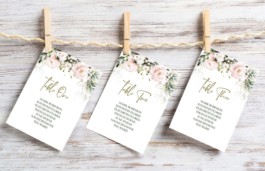 LPE0338 BLUSH Pink Wedding Seating Chart Card Editable DIY Template, Printable