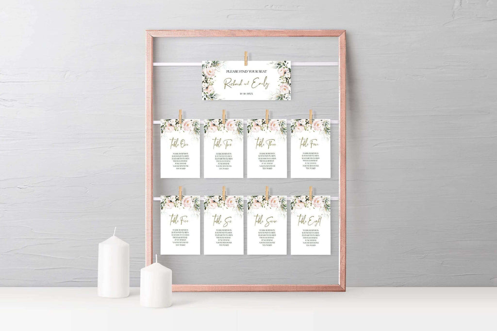 LPE0338 BLUSH Pink Wedding Seating Chart Card Editable DIY Template, Printable