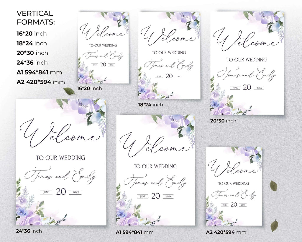 LPE0341 Custom Wedding Sign | Watercolor Purple Flowers | DIY Printables