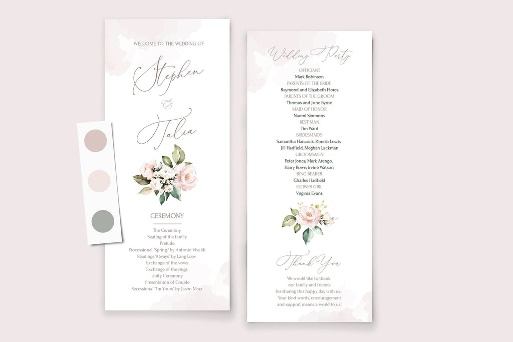 LPE0348 AVA Watercolor Blush Pink Wedding Invitation Set Editable DIY Template