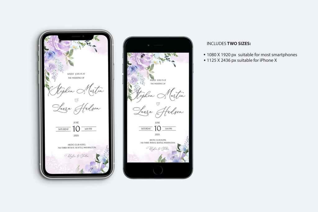 LPE0354 Electronic Invitation | Purple Wedding | DIY Editable Printables