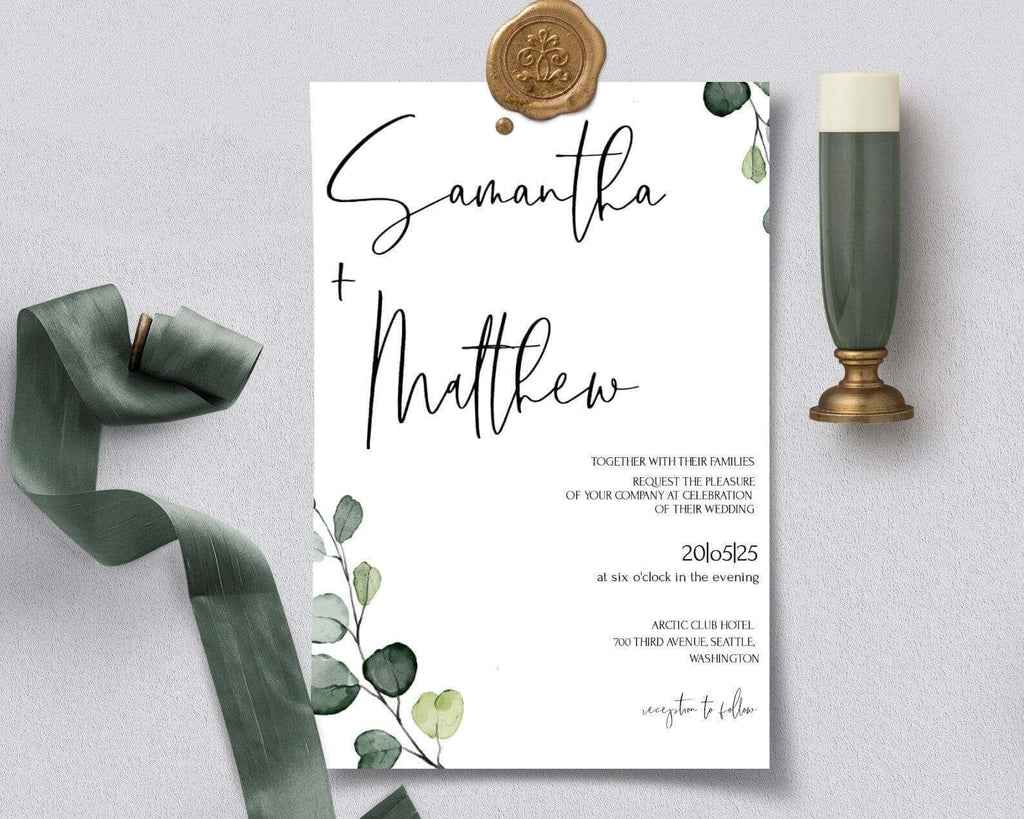 LPE0369 Minimalistic Wedding Invites | Greenery Eucalyptus | DIY Printables