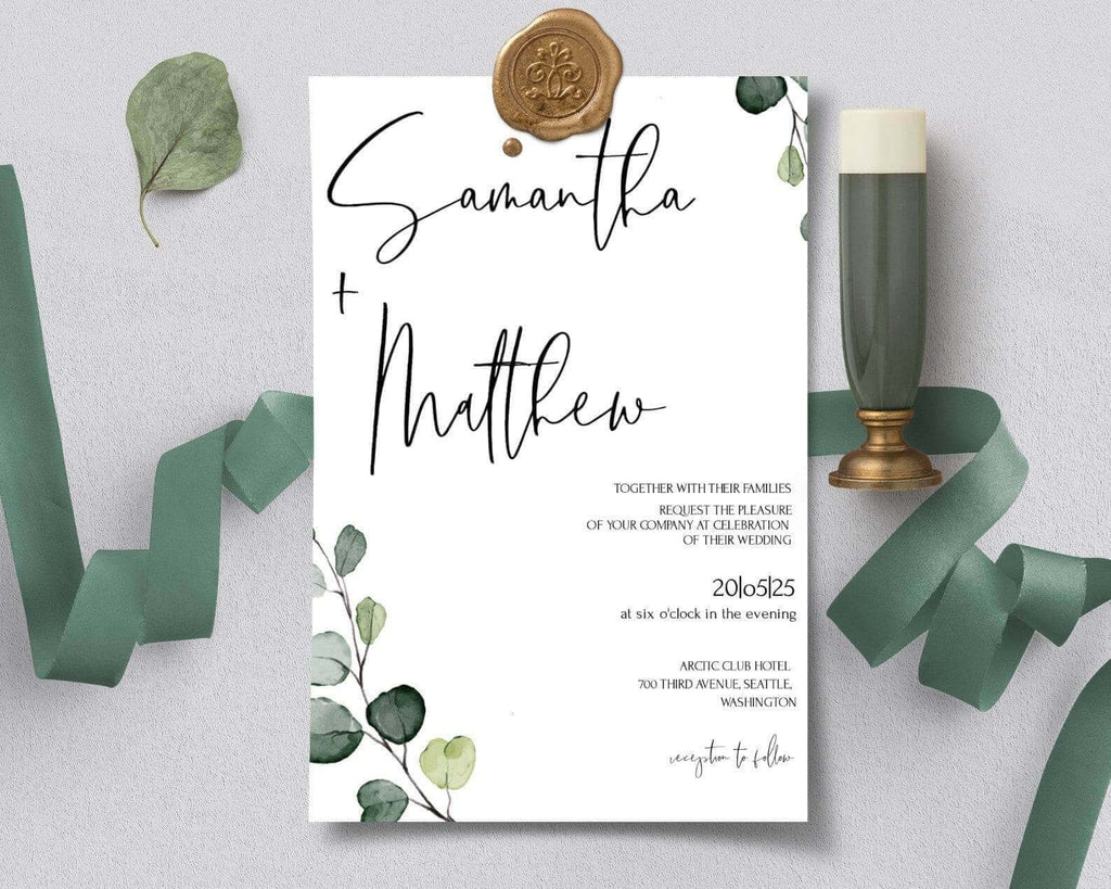 LPE0369 Minimalistic Wedding Invites | Greenery Eucalyptus | DIY Printables