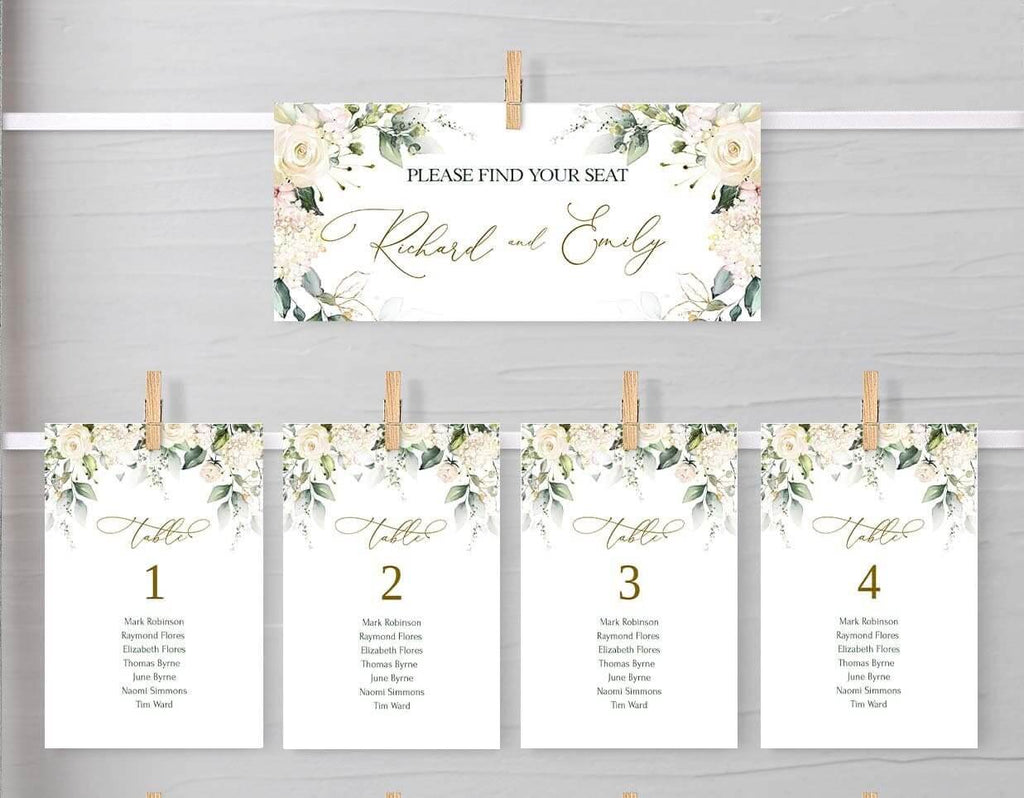 LPE0370 MIA Creamy Rose Wedding Seating Chart Editable DIY Template, Printable