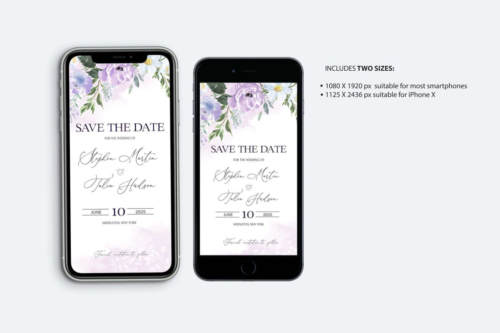 LPE0381 Electronic Save the Date, Watercolor Purple Wedding, DIY Printables