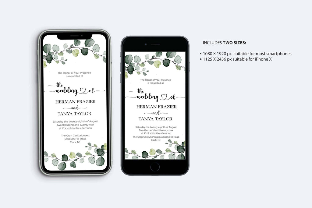 LPE0390 Digital Invitations: Evite, RSVP, Details, Eucalyptus Green Wedding