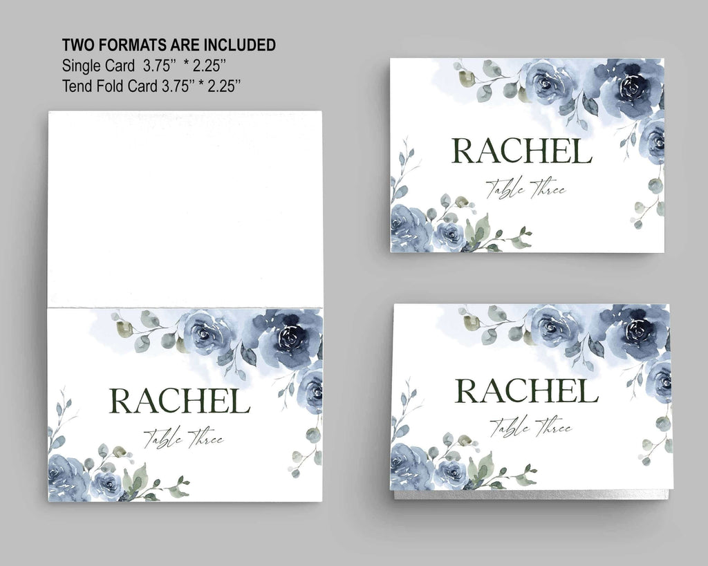 LPE0396 Wedding Place Card Template | Watercolor Dusty Blue | DIY Printables