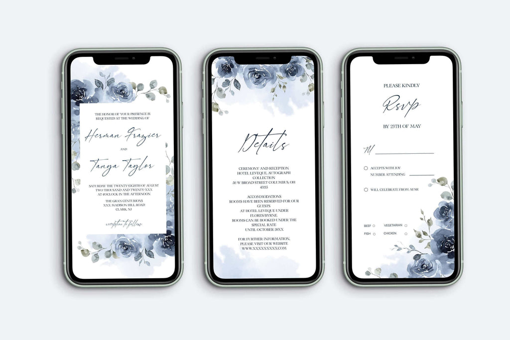 LPE0399 Electronic Wedding Stationery Set |Dusty Blue | Editable Templates