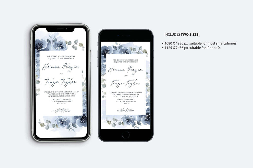 LPE0399 Electronic Wedding Stationery Set |Dusty Blue | Editable Templates