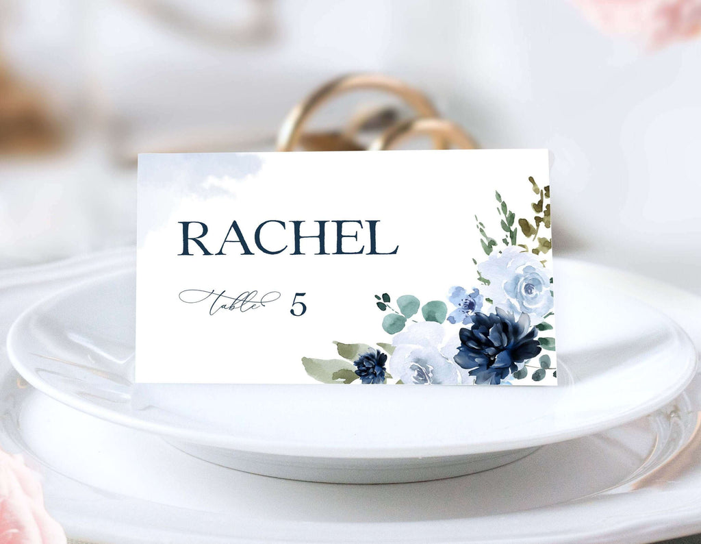 LPE0400 Wedding Seat card Template, Navy Blue & Light Blue, Editable Printable