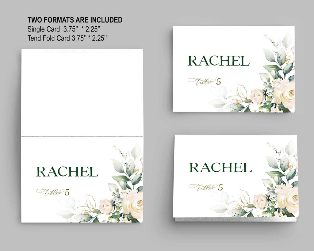 LPE0401 Escort Cards For Wedding, Creamy Rose Floral, Editable Printables