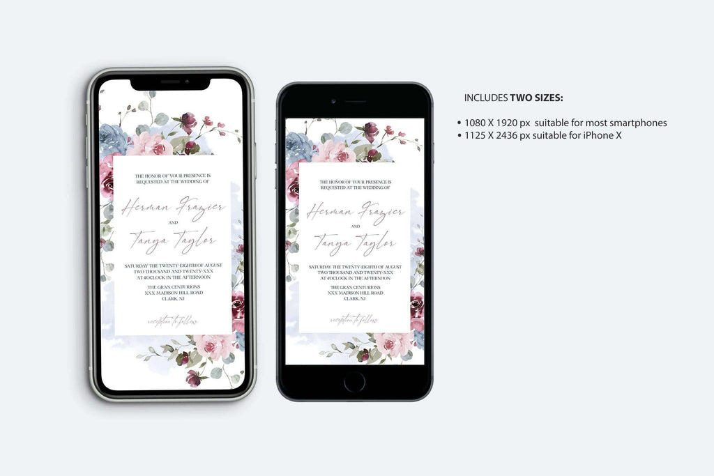 LPE0411 Electronic Invitation Bundle: Evite, RSVP, Details, Blush & Dusty Blue