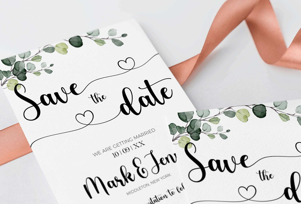 LPE0418 Save The Date Template, Eucalyptus Modern Wedding, Greeny Printables