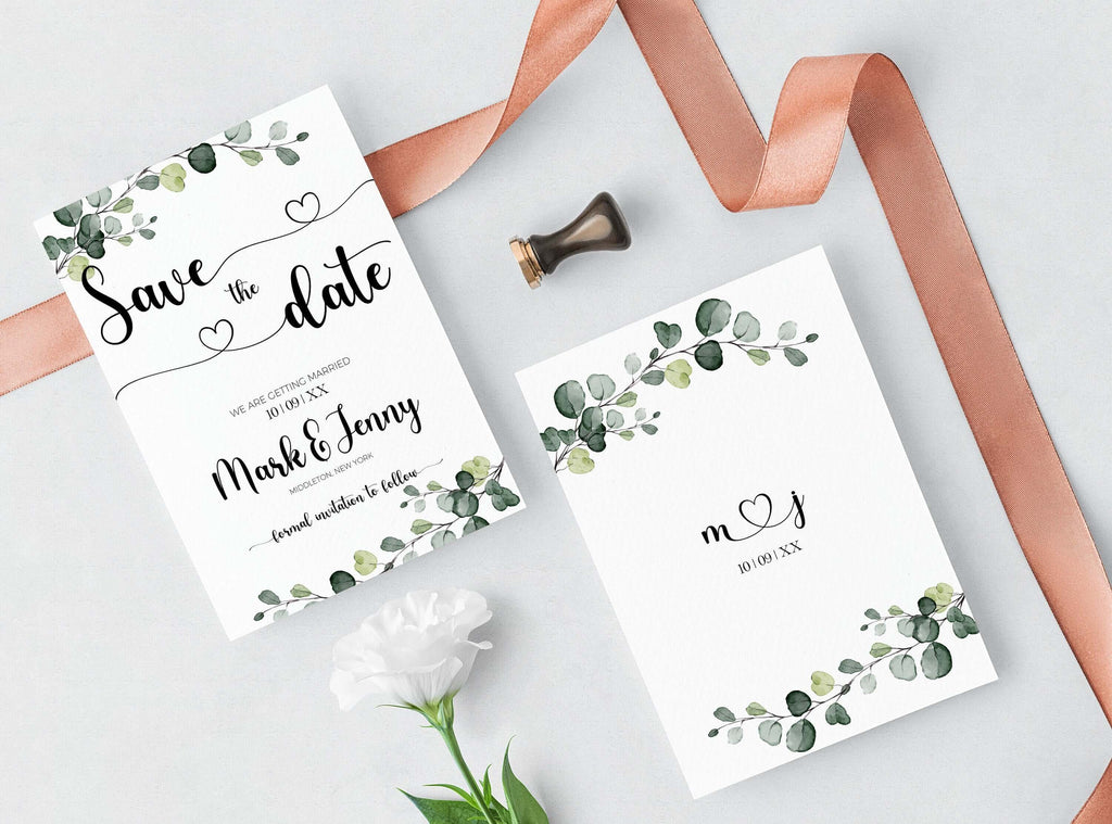 LPE0418 Save The Date Template, Eucalyptus Modern Wedding, Greeny Printables