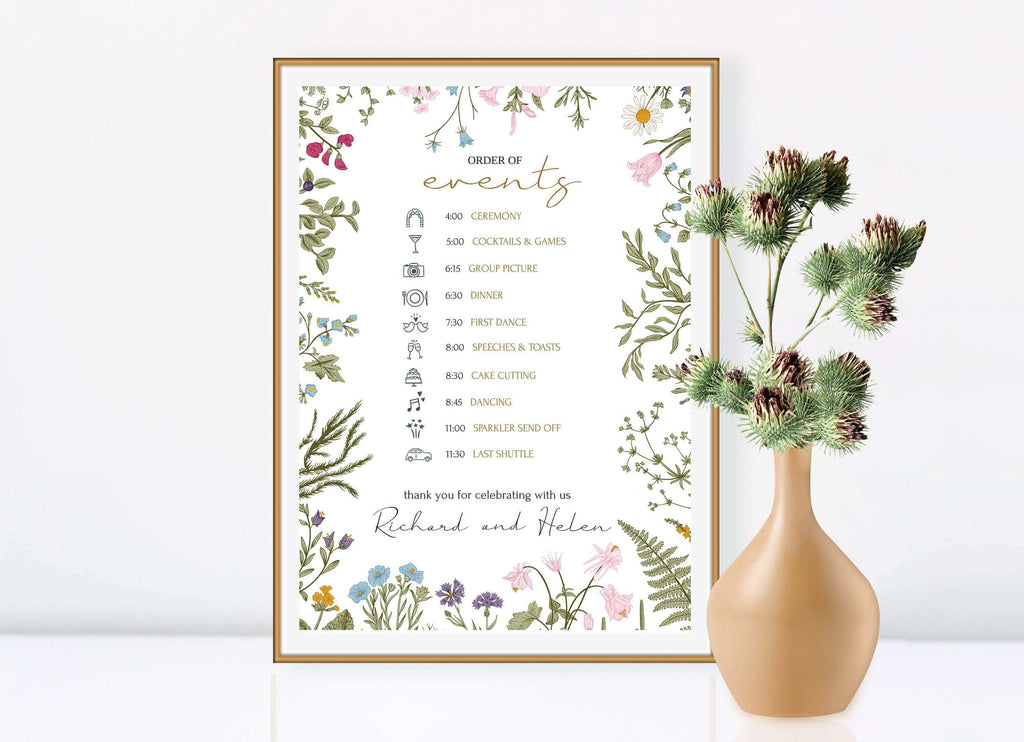 LPE0421 Wedding Day Timeline Template | Wildflower Wedding | DIY Printables