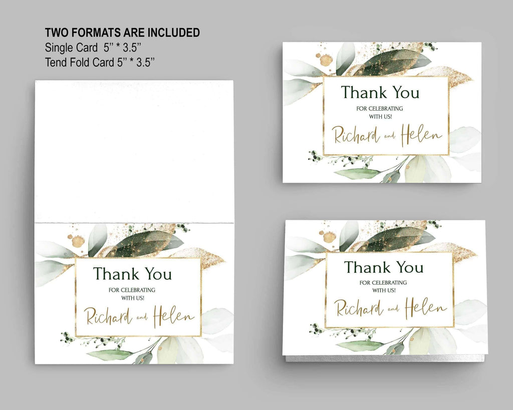 LPE0429 Thank you card Template | Greenery Gold Wedding | Editable Printables