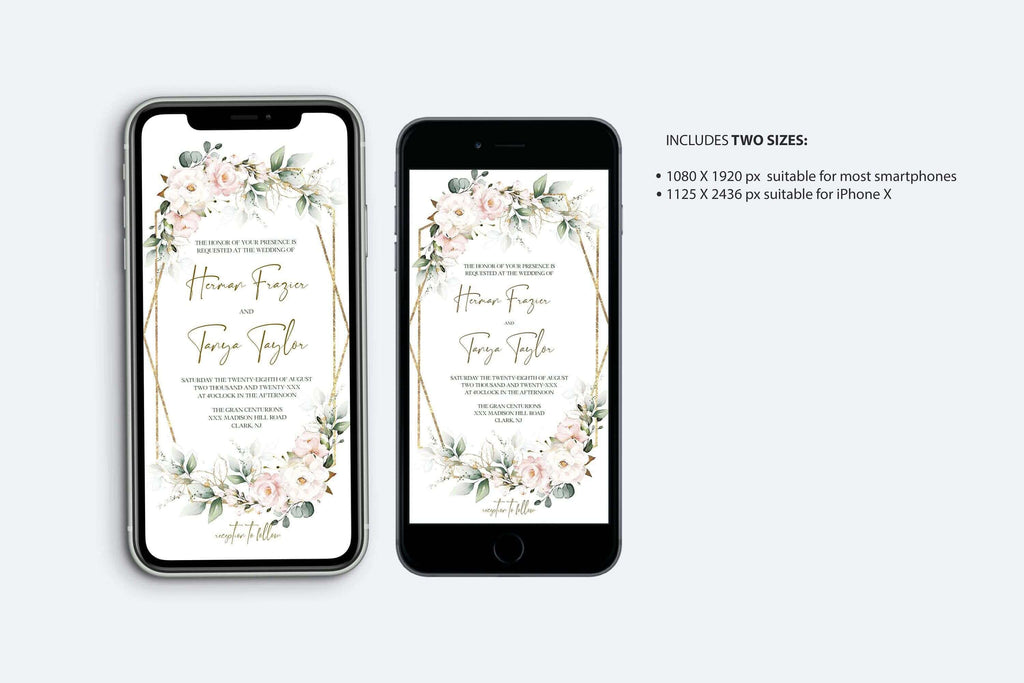 LPE0431 Digital Wedding Invitation Bundle | Editable Templates | Blush & Sage