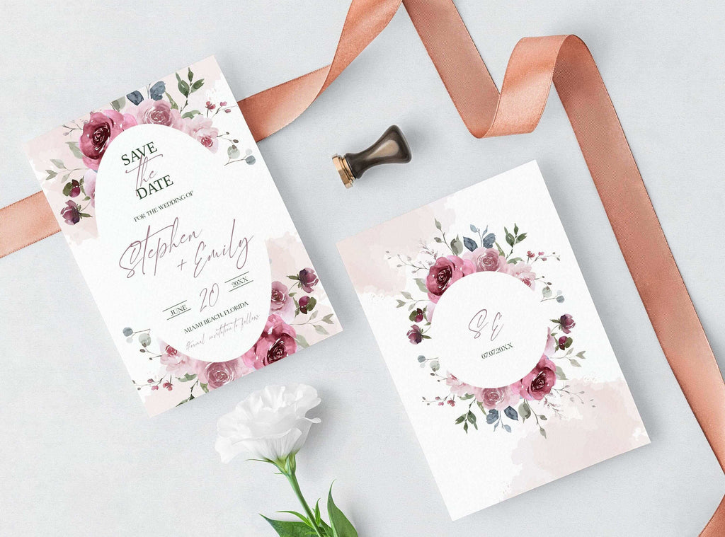 LPE0432 Save The Date Cards | Dusty Pink Wedding | Editable DIY Printables