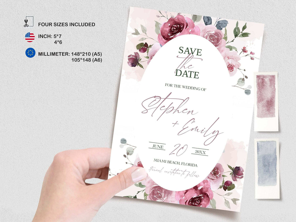 LPE0432 Save The Date Cards | Dusty Pink Wedding | Editable DIY Printables