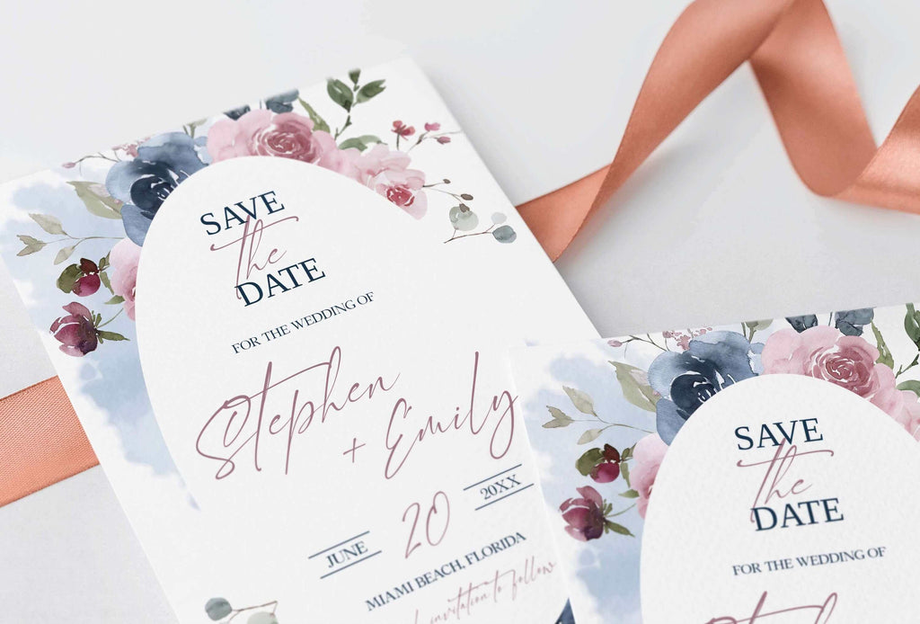 LPE0442 Save The Date Template, Dusty Blue and Dusty Pink Wedding, Printables