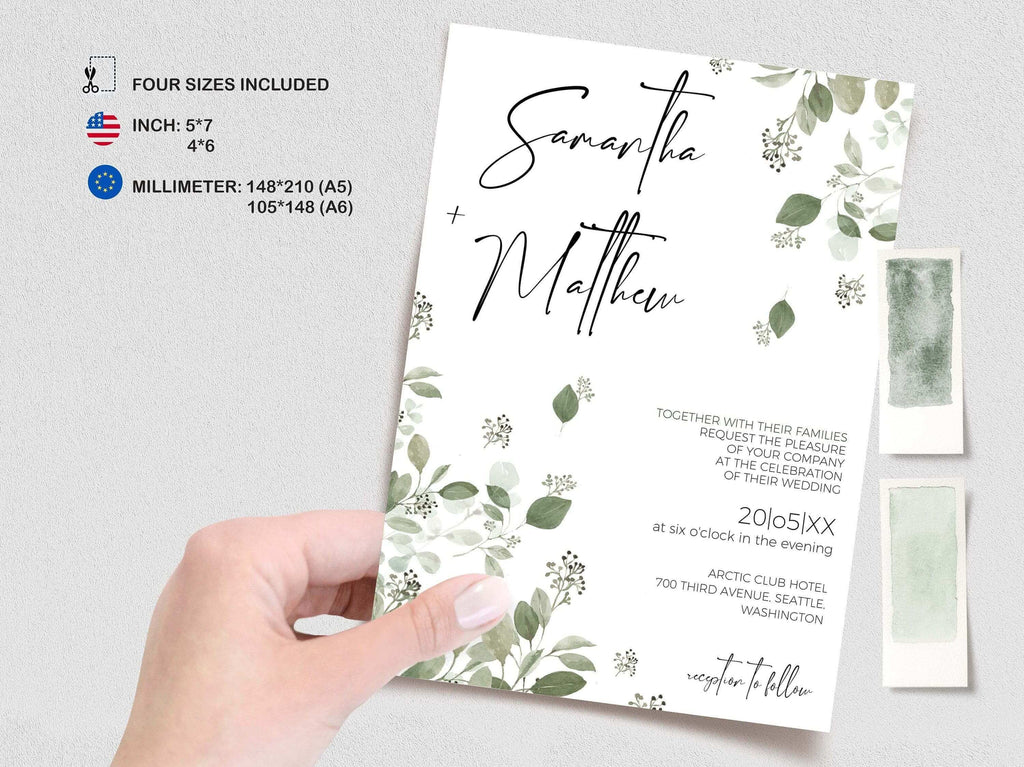 LPE0448 Eucalyptus Wedding Invitation | Minimalistic Greenery | DIY Printables