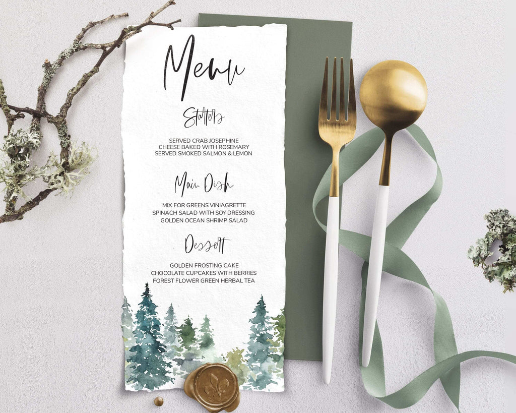 LPE0451 Printable Wedding Menu Template, Dream Woodland Wedding, DIY Printable