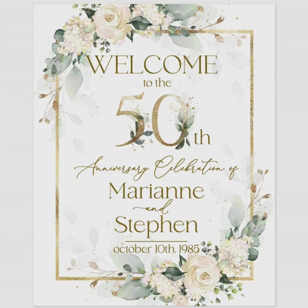 50th Anniversary Welcome Sign Template: Golden Ivory Decor (Printable Digital Download)